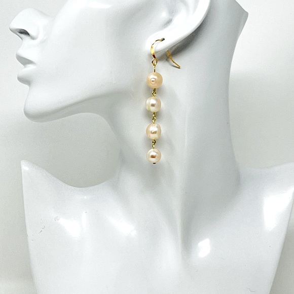 Baroque pale pink freshwater Pearl dangle earrings 3” - Picture 1 of 4